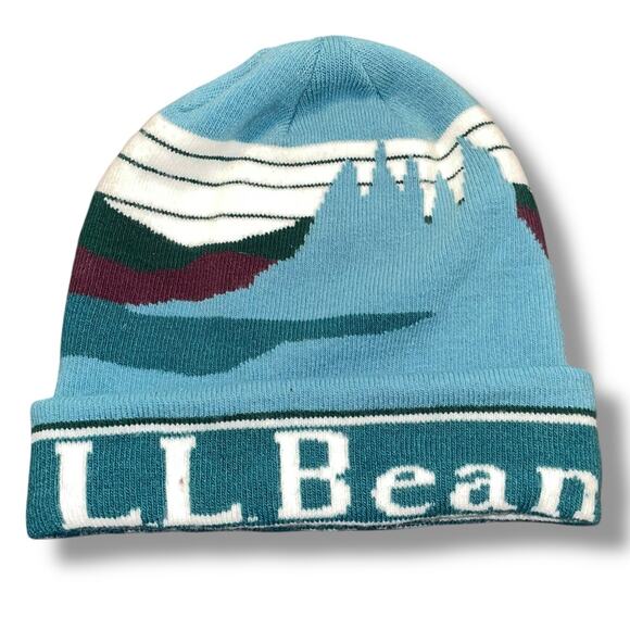 LL Bean Katahdin Beanie Hat Cuffed Adult Skullie Skyline Mountain Ski Snow Retro - Picture 4 of 13